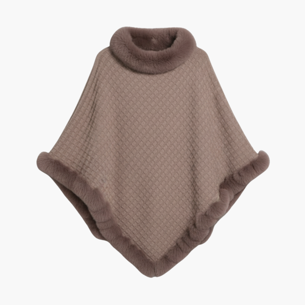 Women's Knit Poncho Faux Fur Oversized - VibreMode