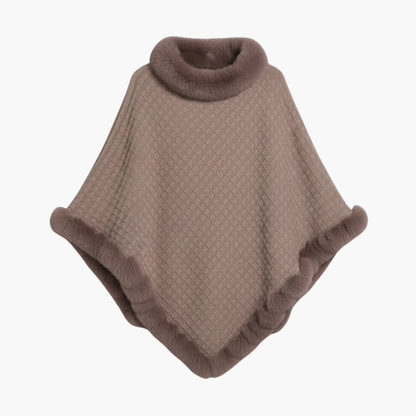Women's Knit Poncho Faux Fur Oversized - VibreMode
