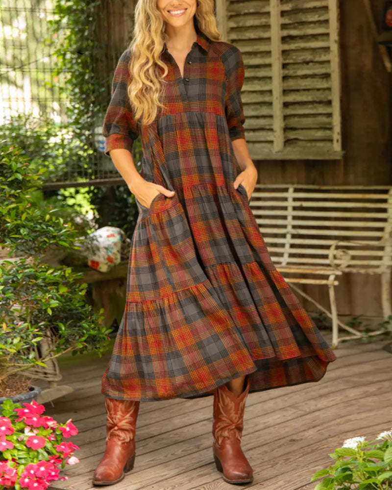 Classic Plaid Short Sleeve Dress - VibreMode