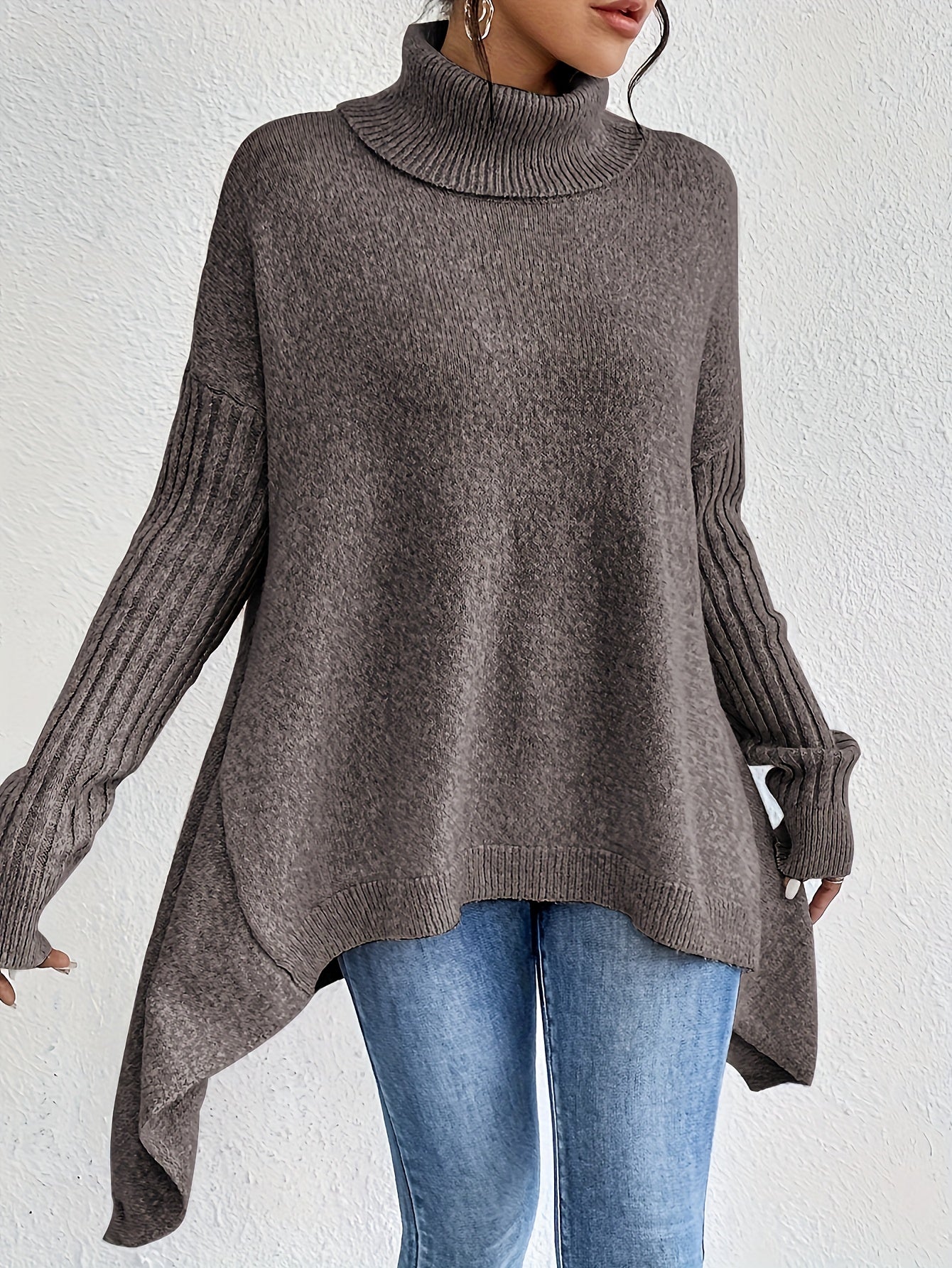 Women's Folded Turtleneck Sweater Loose Fit