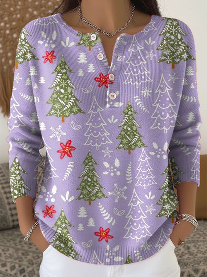 Festive Holiday Sweater with Buttons