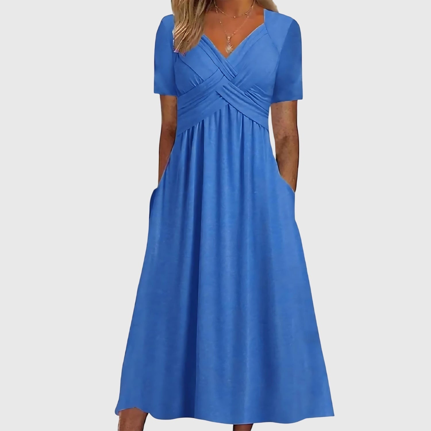 Elegant Women's V Neck Floral Midi Dress - VibreMode