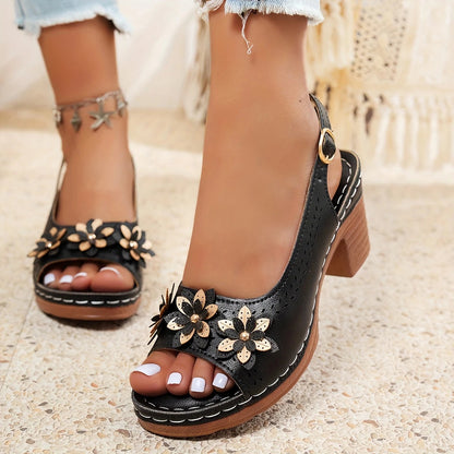 Brown Buckle Ankle Strap Flat Sandals
