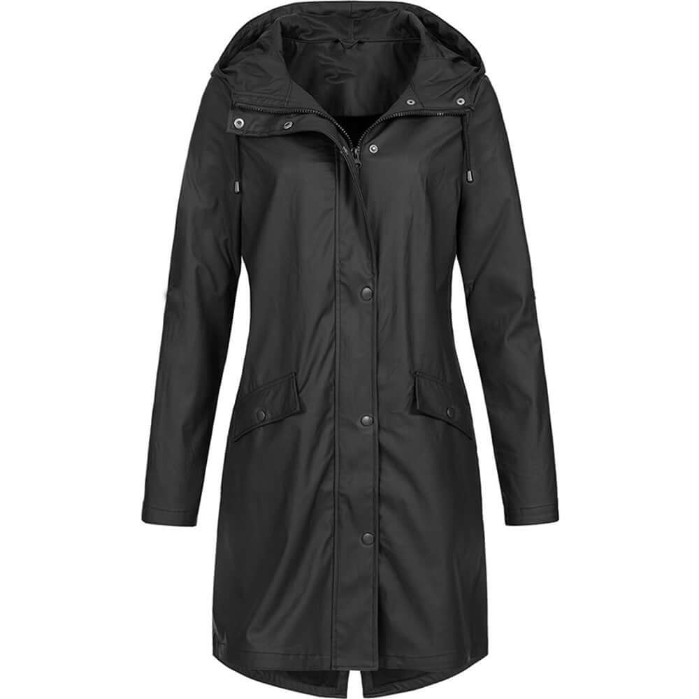 Women's Waterproof Raincoat Lightweight Breathable Black - VibreMode