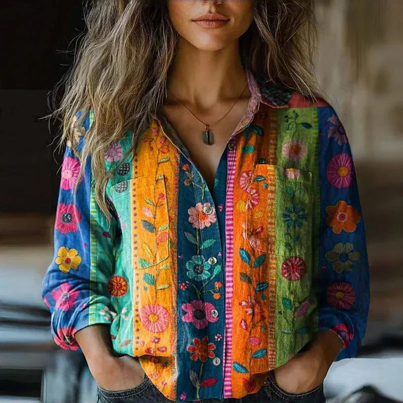 Women's Long Sleeve Vintage Print Blouse