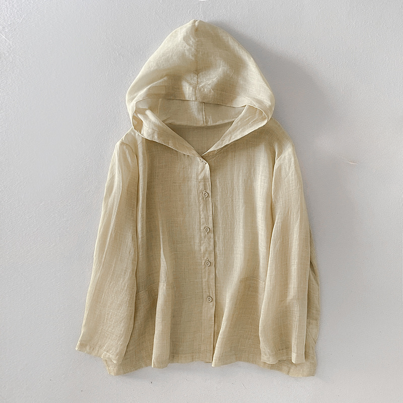 Women's Linen Hoodie Summer Beige