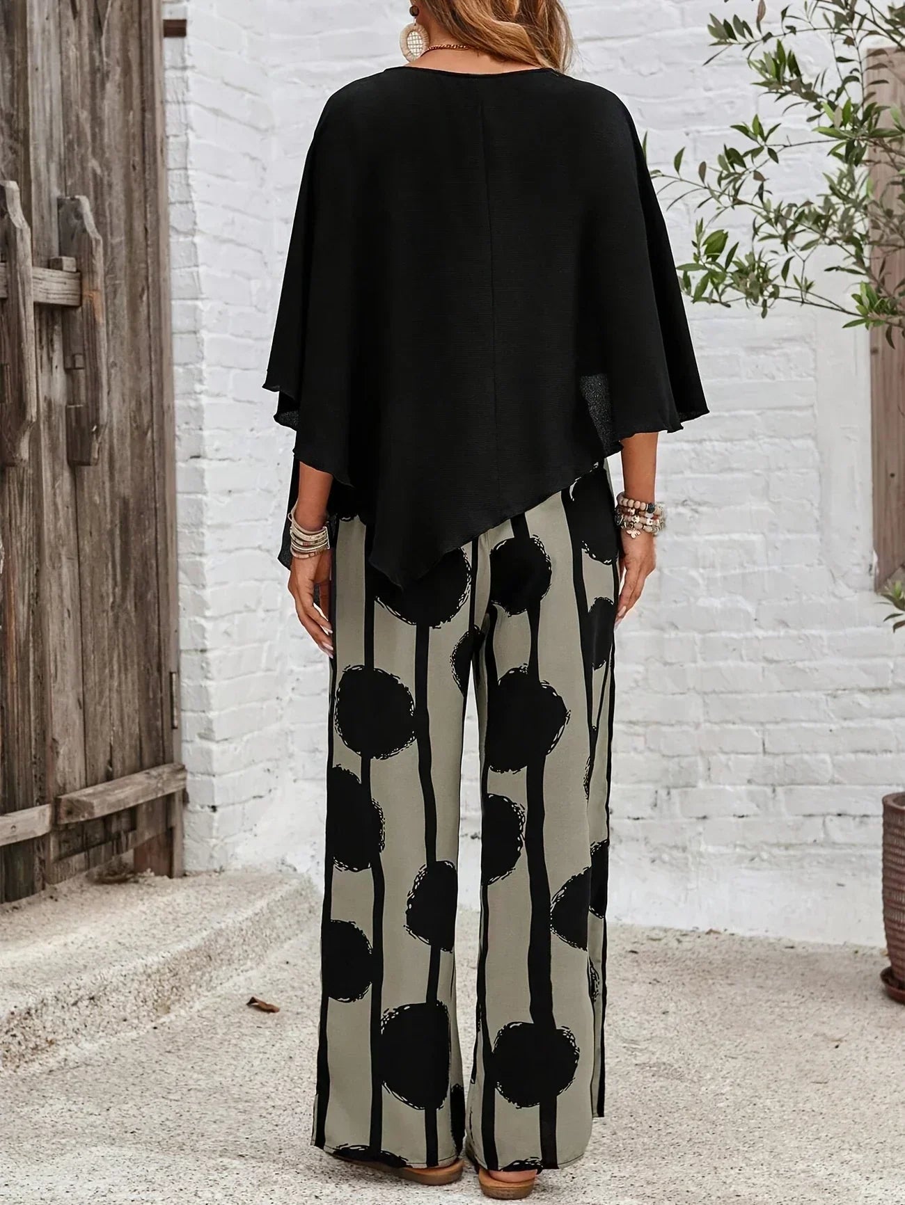 Casual 2 Piece Set Flowy Top and Wide Leg Pants