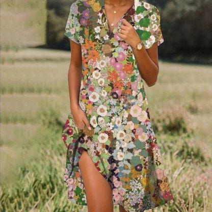 Pretty Floral Knee Length Sundress - VibreMode