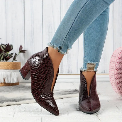 Women's Ankle Boots Pointed Toe Block Heel Scale Pattern