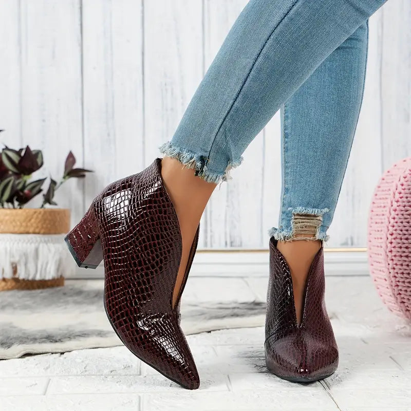 Women's Block Heel Boots Textured Upper Design