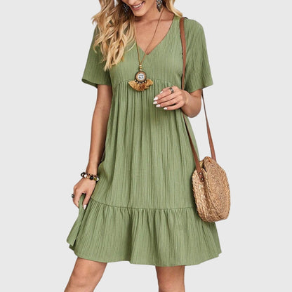 Floral V-Neck Layered Midi Dress For Ladies