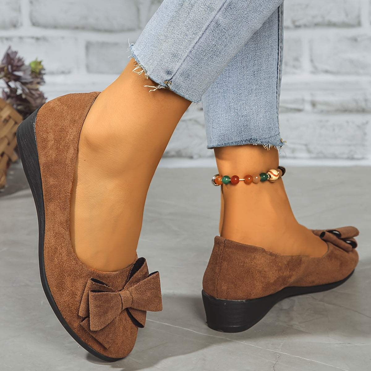 Elegant Round Toe Womens Slip On Ballet Shoes