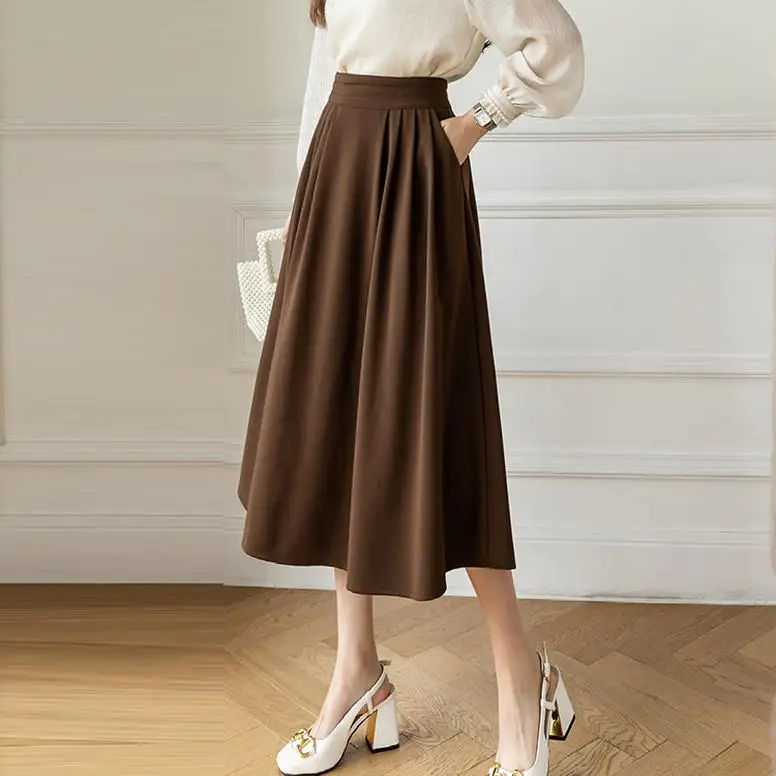 Women's High-Waist Pleated Midi Skirt