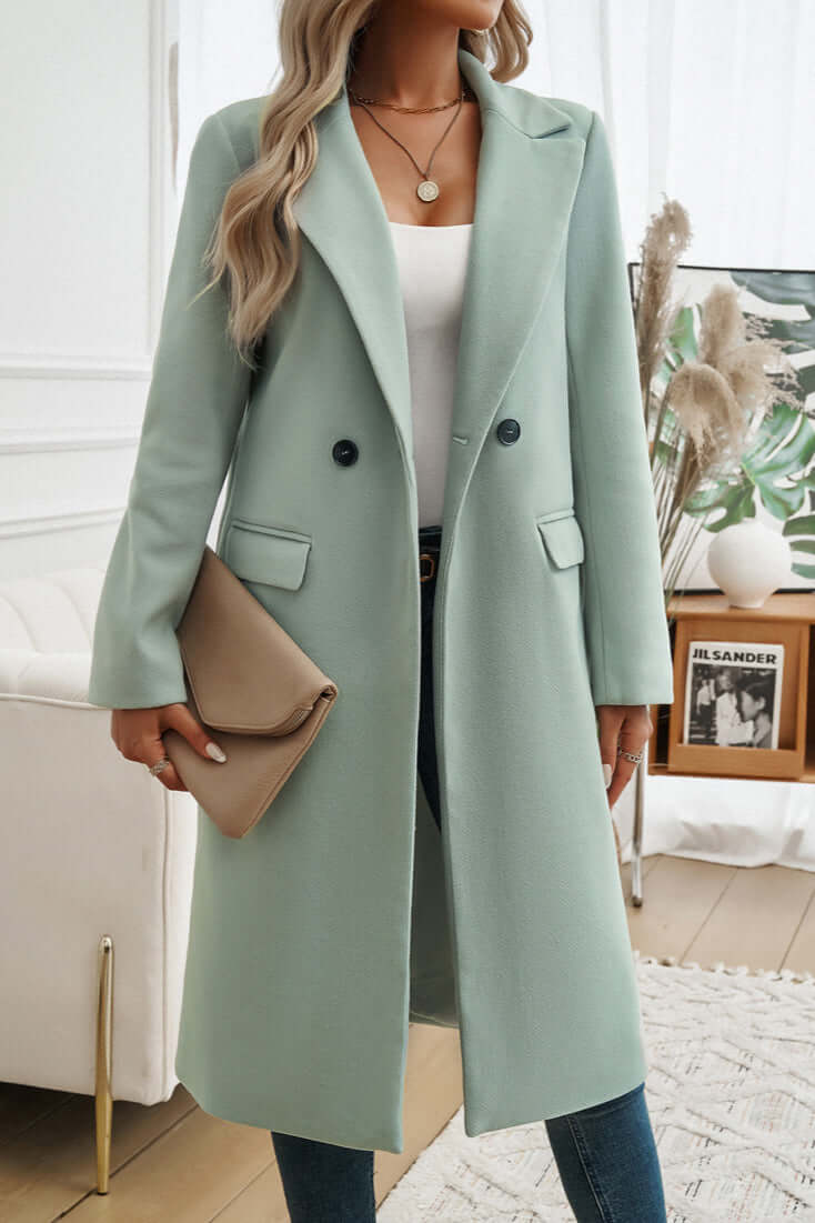 Women's Double Breasted Long Coat Warm Wool