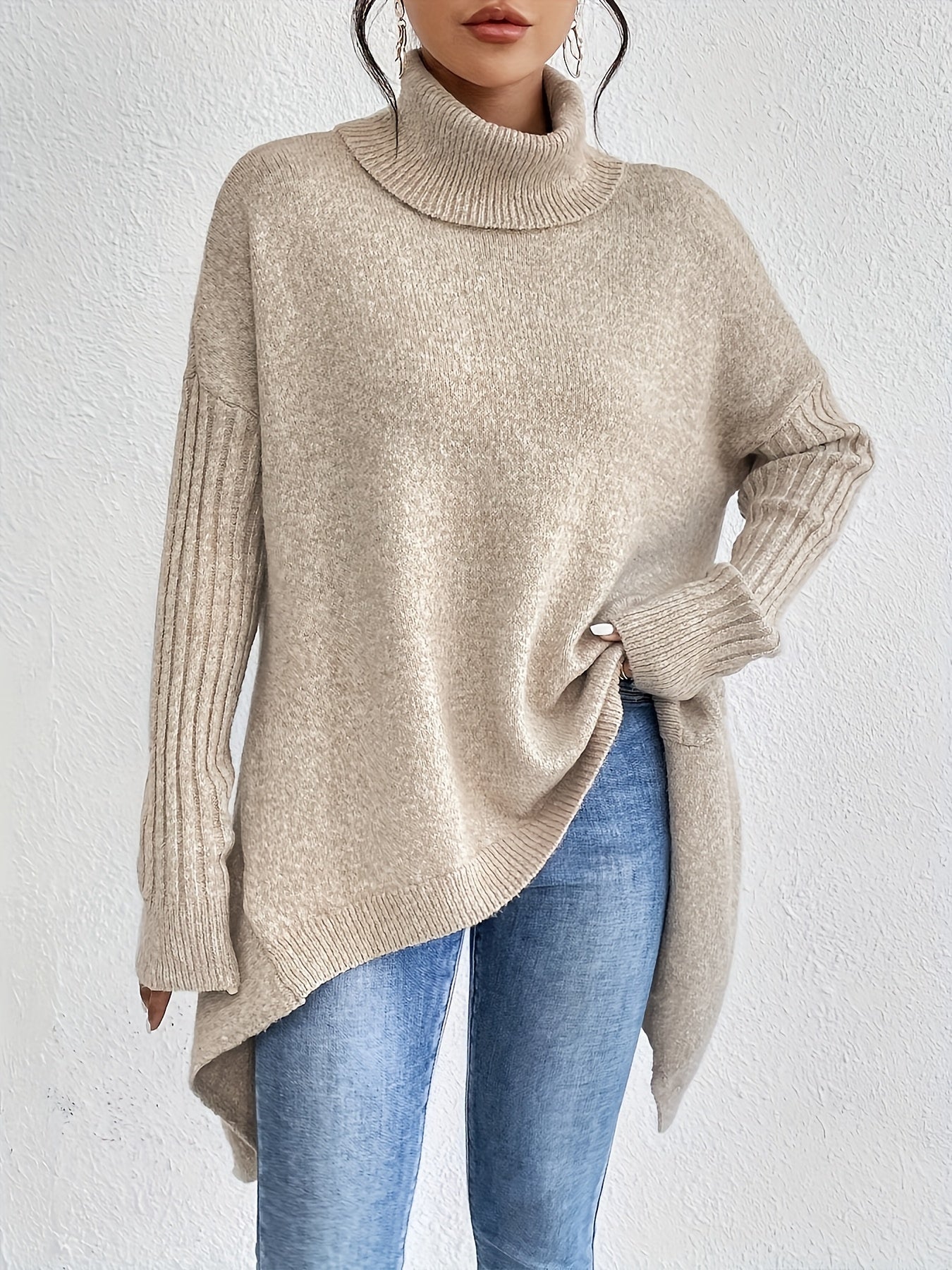 Women's Folded Turtleneck Sweater Loose Fit