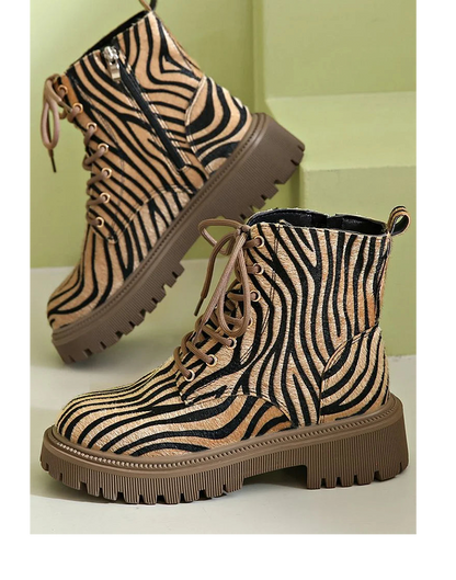 Women's Animal Print Platform Boots Lace Up - VibreMode