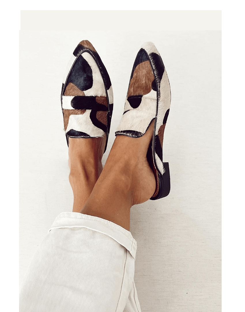 Women's Pointed-Toe Loafers Cow Print - VibreMode