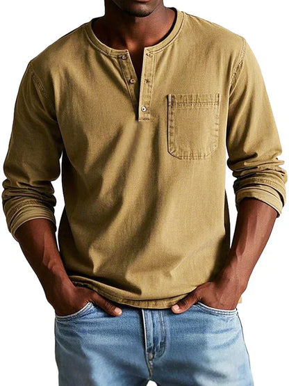 Relaxed Fit Mens Long Sleeve Henley Top