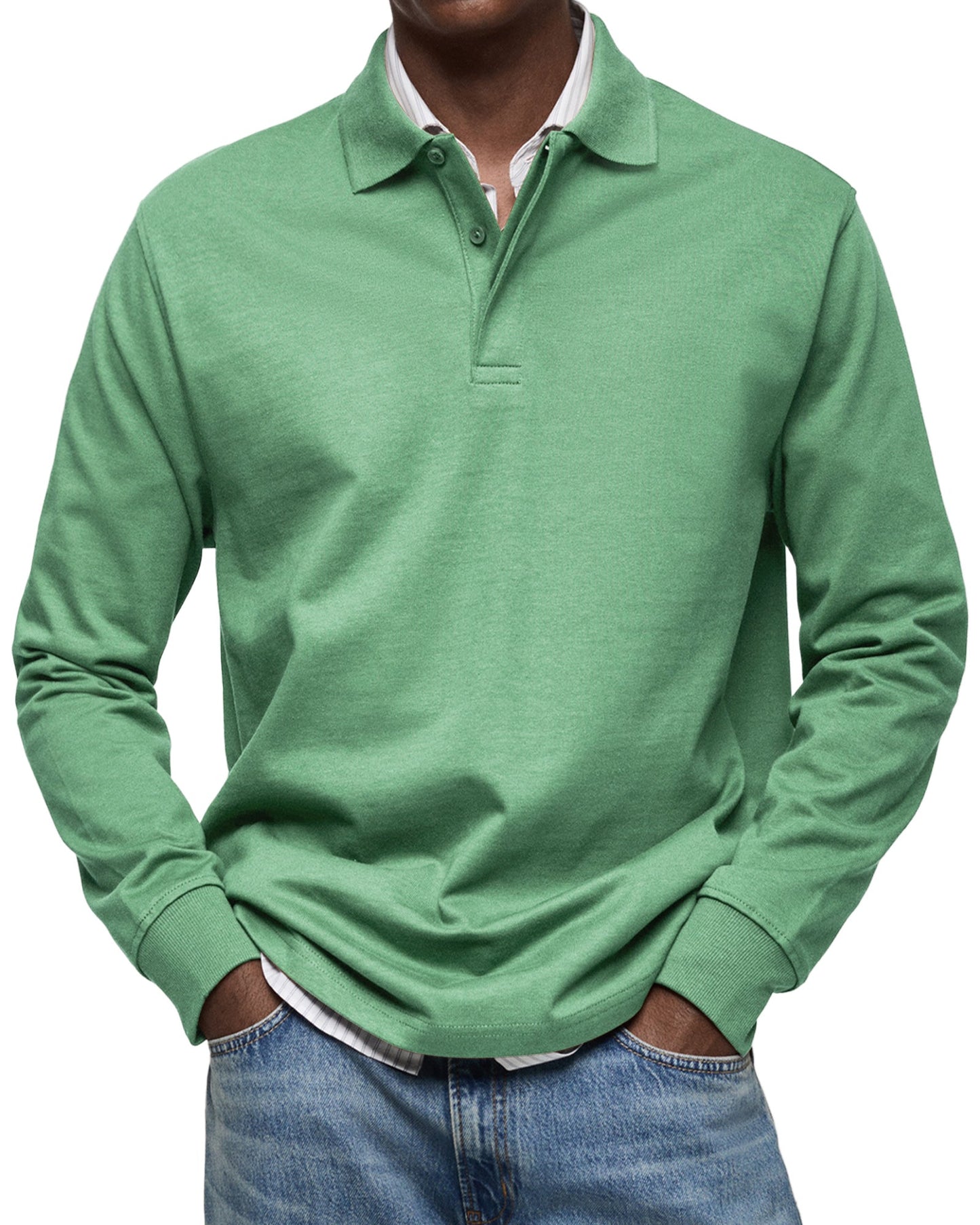 Men's Polo Shirt Long-Sleeve Button Placket Collar