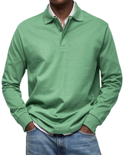 Men's Polo Shirt Long-Sleeve Button Placket Collar