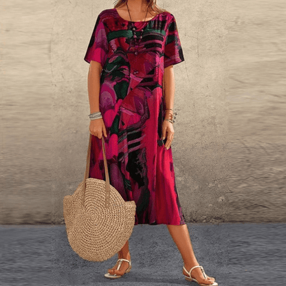 Colorful Floral Knee Length Women's Dress