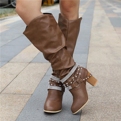 Women's Knee-High Slouchy Block Boots - VibreMode