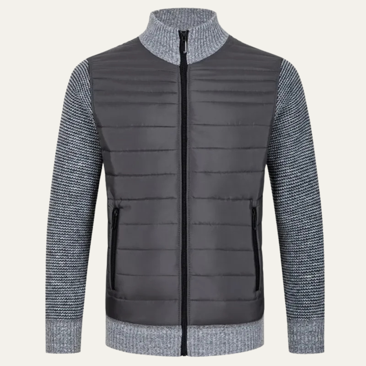 Men's Cotton Quilted Cardigan Zip Up Padded Black - VibreMode