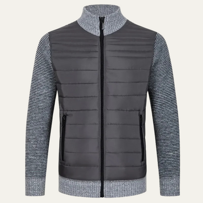Men's Cotton Quilted Cardigan Zip Up Padded Black - VibreMode