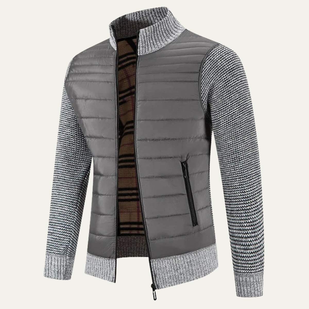 Men's Winter Bomber Jacket Knit Sleeves Bordeaux