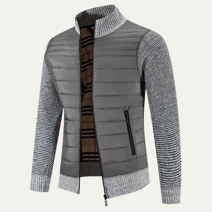 Men's Winter Bomber Jacket Knit Sleeves Bordeaux