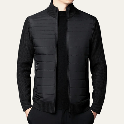 Men's Cotton Quilted Cardigan Zip Up Padded Black