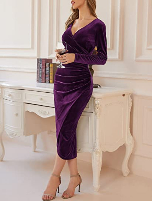 Luxurious Soft Velvet Knee Length Dress