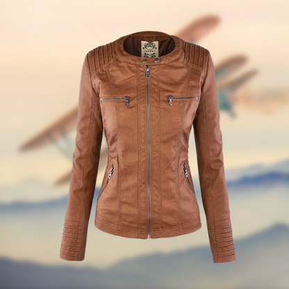 Women's Leather Jacket Fitted Hooded Zipper Black