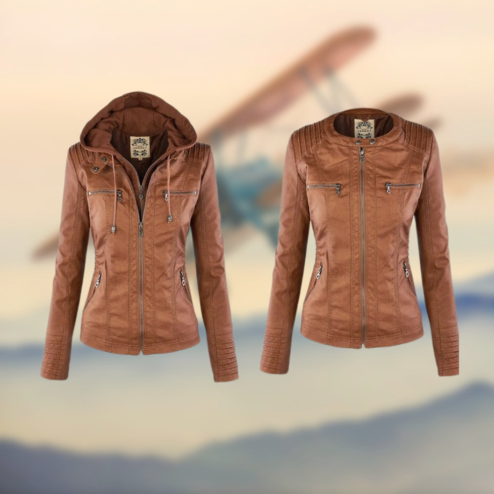 Women's Leather Jacket Fitted Hooded Zipper Black