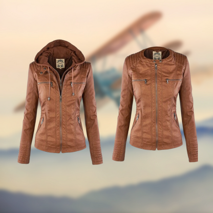 Women's Leather Jacket Fitted Hooded Zipper Black