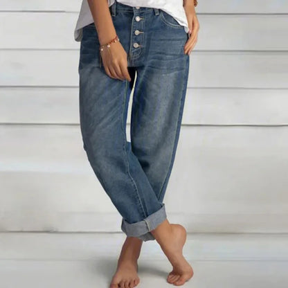 Women's Button Front Jeans Rolled Cuff Blue