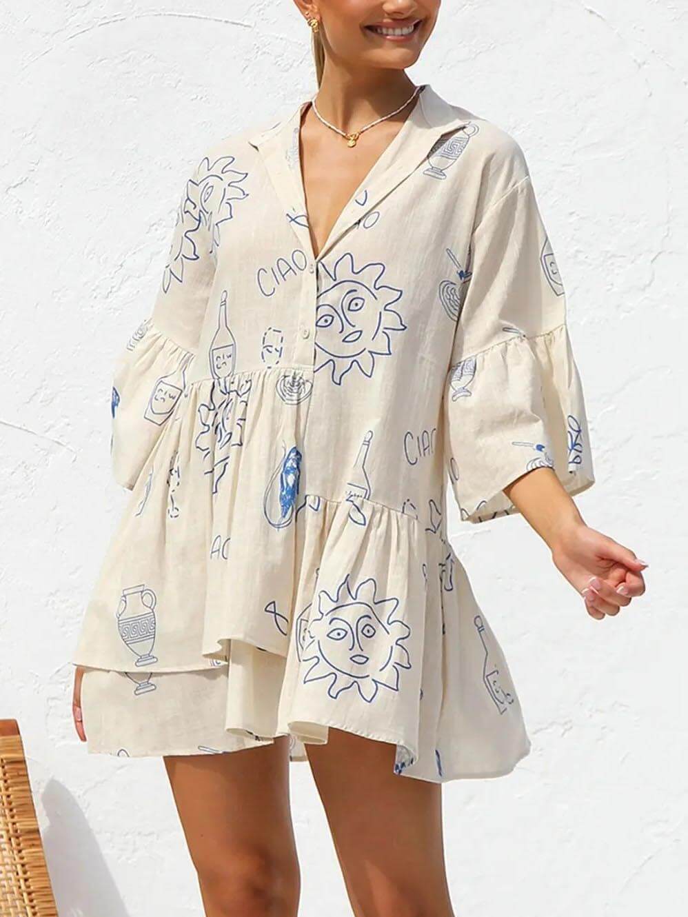 Boho Chic Flowy Mini Dress - VibreMode