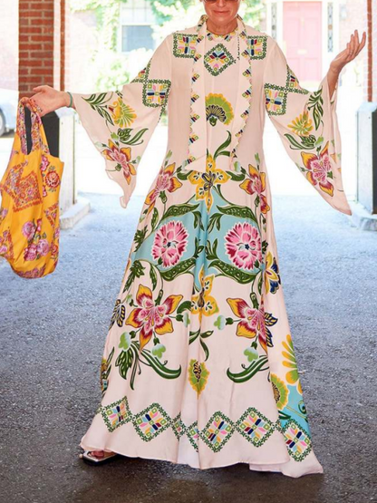 Jillian Women's Floral Maxi Dress Long Sleeve