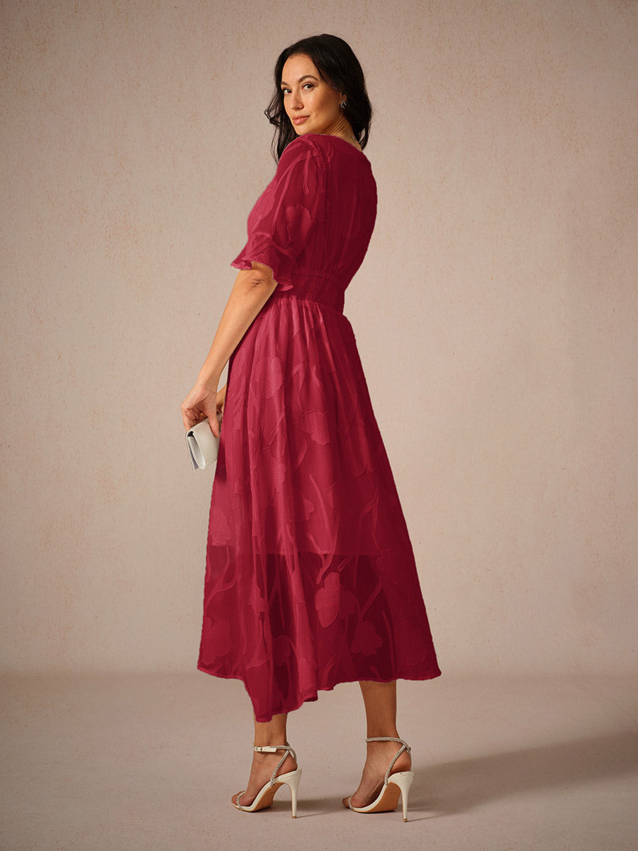 Women's Midi Dress Flutter Sleeves Lace Detailing