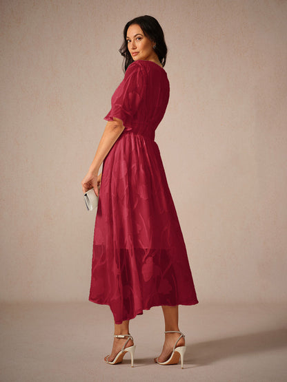 Women's Midi Dress Flutter Sleeves Lace Detailing