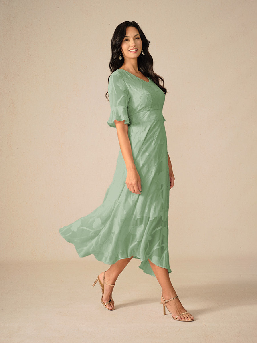 Women's Midi Dress Flutter Sleeves Lace Detailing