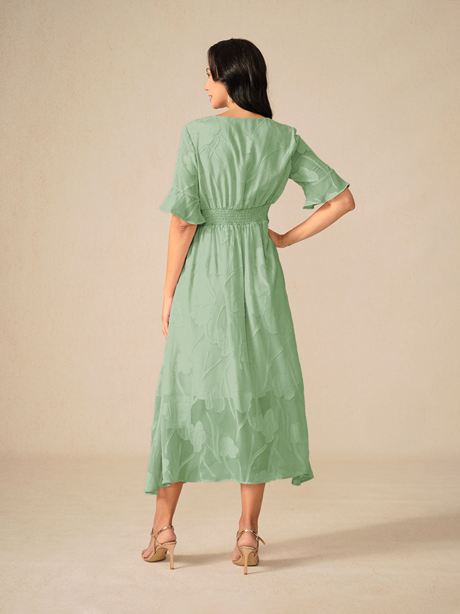 Women's Midi Dress Flutter Sleeves Lace Detailing