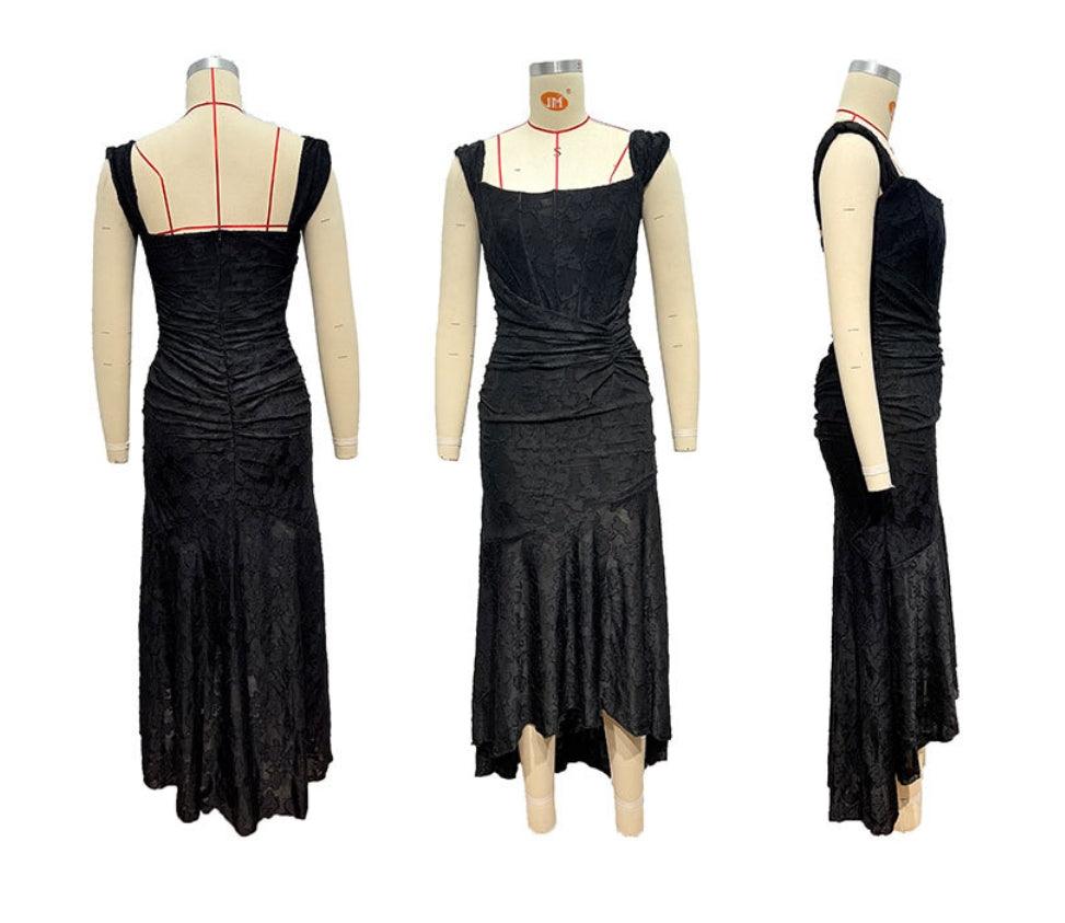 Bodycon Neckline Black Midi Dress