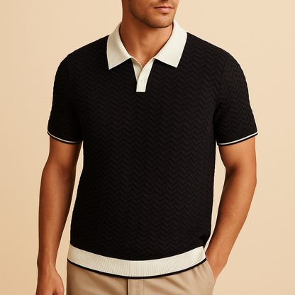 Men's Polo Shirt Short Sleeve Knit Zigzag Pattern