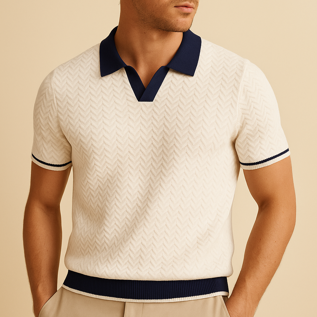 Men's Polo Shirt Short Sleeve Knit Zigzag Pattern