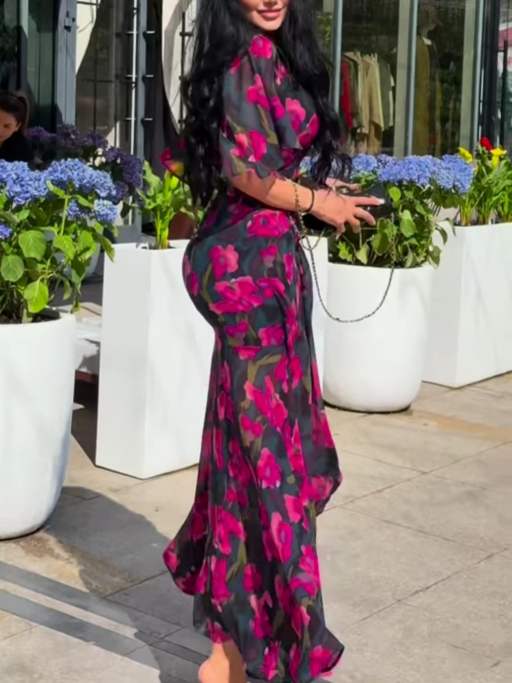 Vintage V-Neck Bell Sleeve Print Dress