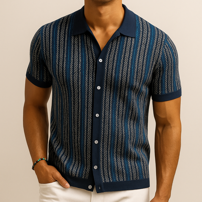 Men's Short Sleeve Stripe Button Down Shirt - VibreMode