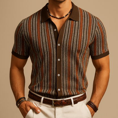 Men's Short Sleeve Stripe Button Down Shirt