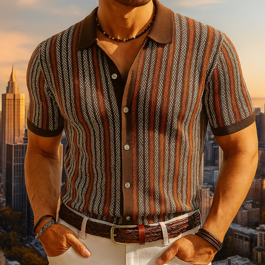 Men's Short Sleeve Stripe Button Down Shirt