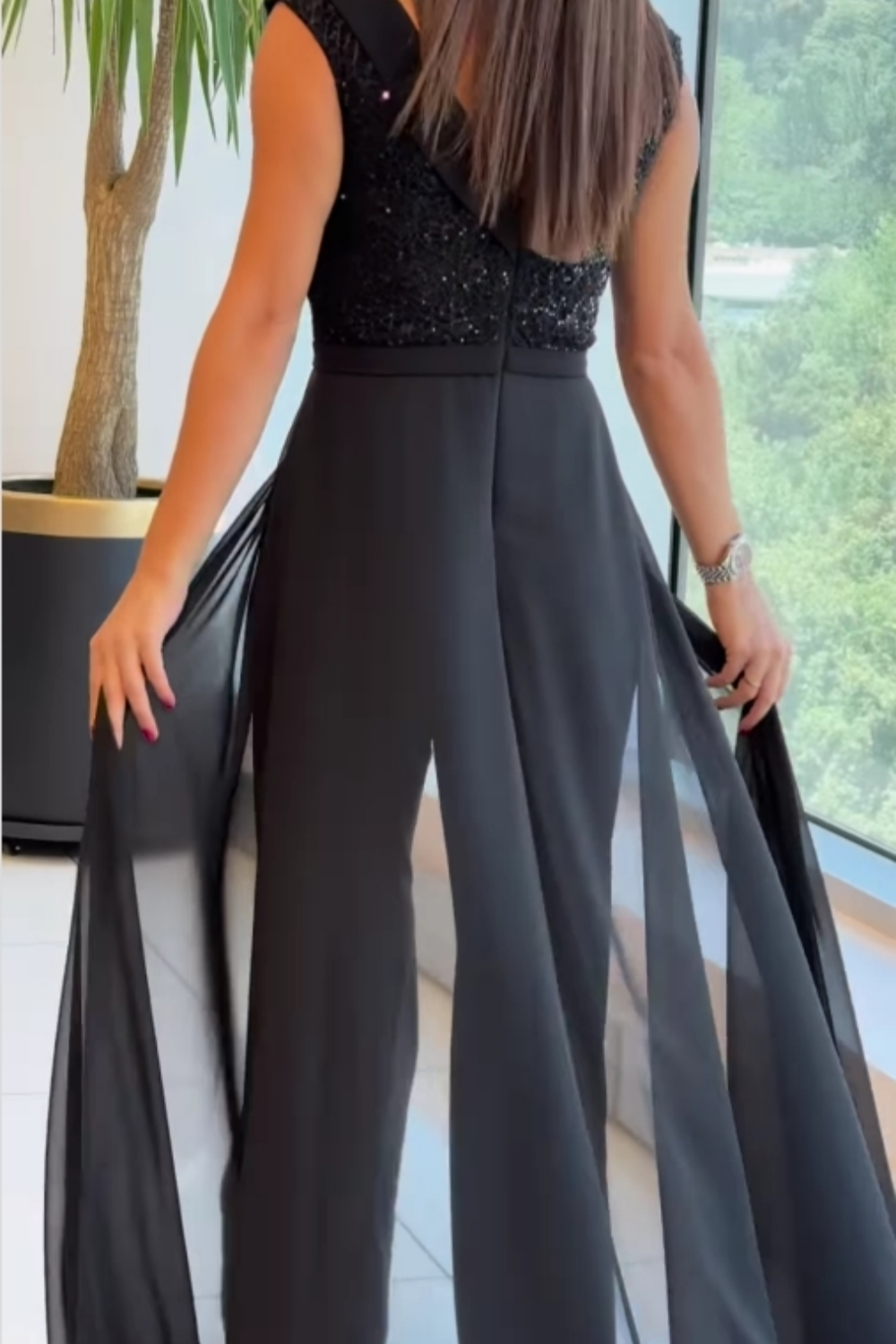 Women's Textured Crew Neck Jumpsuit